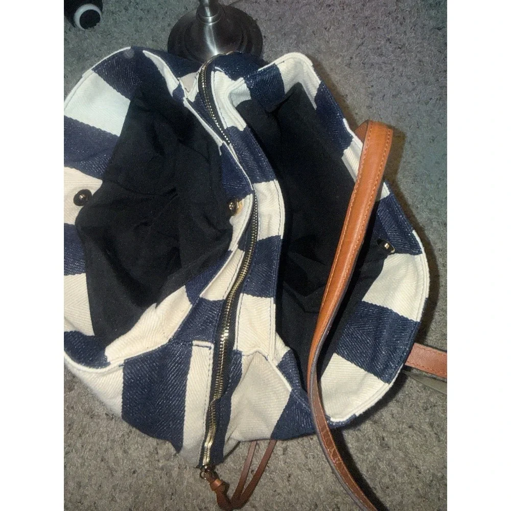 Sole Society Stripes Canvas, Bag, Navy, And‎ Cream Color large Carryall